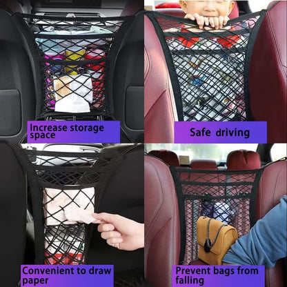 Car Storage Net Bag Multifunction Between Seats Car Divider Pet Barrier Stretchable Elastic Mesh Bag Organizer Auto Accessories