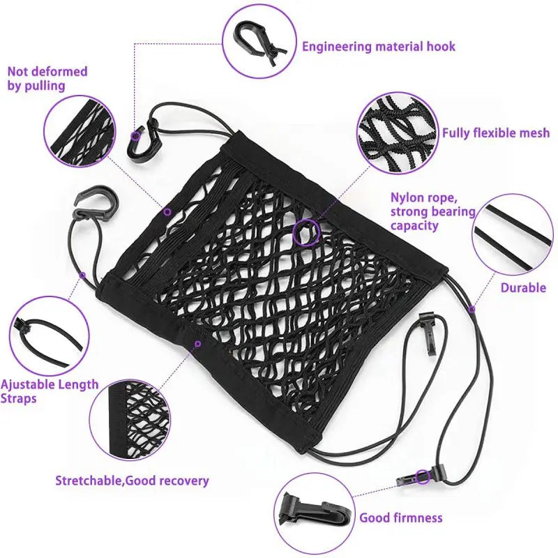 Car Storage Net Bag Multifunction Between Seats Car Divider Pet Barrier Stretchable Elastic Mesh Bag Organizer Auto Accessories