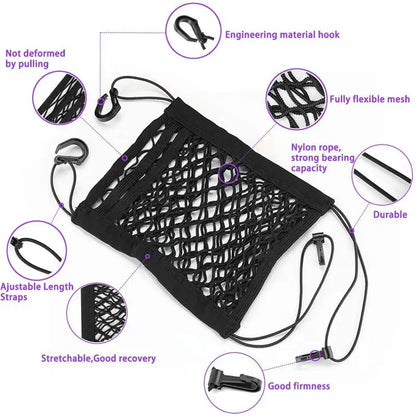 Car Storage Net Bag Multifunction Between Seats Car Divider Pet Barrier Stretchable Elastic Mesh Bag Organizer Auto Accessories