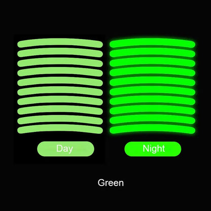 20Pcs Wheel Hub Reflective Sticker Rainbow Fluorescence Luminous Stripe Tape Car Motorcycle Decal Night Driving Safety Accessory