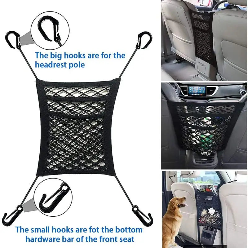 Car Storage Net Bag Multifunction Between Seats Car Divider Pet Barrier Stretchable Elastic Mesh Bag Organizer Auto Accessories
