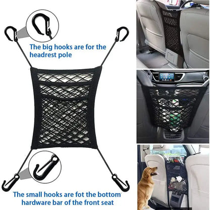 Car Storage Net Bag Multifunction Between Seats Car Divider Pet Barrier Stretchable Elastic Mesh Bag Organizer Auto Accessories