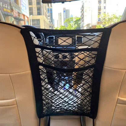 Car Storage Net Bag Multifunction Between Seats Car Divider Pet Barrier Stretchable Elastic Mesh Bag Organizer Auto Accessories